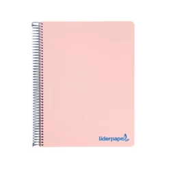 CUADERNO ESPIRAL LIDERPAPEL A5 MICRO WONDER TAPA PLASTICO 120H 90G CUADRO 5MM 5 BANDAS 6 TALADROS COLOR ROSA