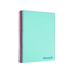 CUADERNO ESPIRAL LIDERPAPEL A5 MICRO WONDER TAPA PLASTICO 120H 90G CUADRO 5MM 5 BANDAS 6 TALADROS COLOR VERDE