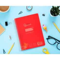 CUADERNO ESPIRAL LIDERPAPEL DIN A5 PAUTAGUIA TAPA PLASTICO 80H 90GR CUADRO PAUTADO 3 MM CON MARGEN COLOR ROJO