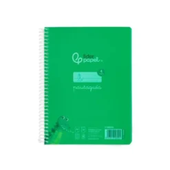 CUADERNO ESPIRAL LIDERPAPEL DIN A5 PAUTAGUIA TAPA PLASTICO 80H 90GR CUADRO PAUTADO 4MM CON MARGEN COLOR VERDE