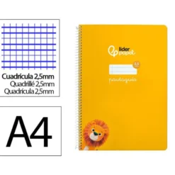 CUADERNO ESPIRAL LIDERPAPEL DIN A4 PAUTAGUIA TAPA DURA 80H 90 GR CUADRO PAUTADO 2,5MM AMARILLO