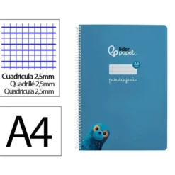 CUADERNO ESPIRAL LIDERPAPEL DIN A4 PAUTAGUIA TAPA DURA 80H 90 GR CUADRO PAUTADO 2,5MM COLOR AZUL