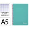 CUADERNO ESPIRAL LIDERPAPEL DIN A5 WITTY TAPA DURA 80H 90GR CUADRO 4MM CON MARGEN COLOR TURQUESA