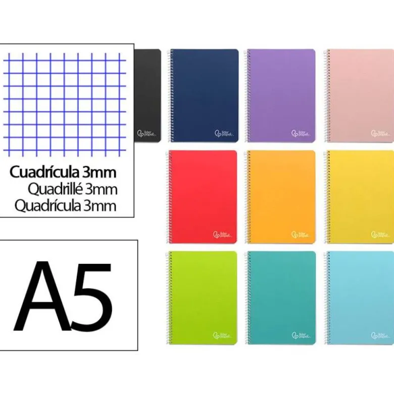 CUADERNO ESPIRAL LIDERPAPEL DIN A5 WITTY TAPA DURA 80H 90GR CUADRO 3MM CON MARGEN COLORES SURTIDOS