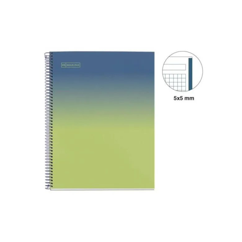CUADERNO ESPIRAL MIQUELRIUS DIN A4 80 HOJAS CUADRO 5 MM 90 GR GRADIENT AZUL/LIMON