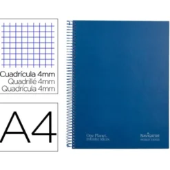 CUADERNO ESPIRAL NAVIGATOR A4 TAPA DURA 80H 80GR CUADRO 4MM CON MARGEN AZUL MARINO