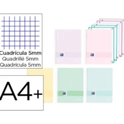 CUADERNO ESPIRAL OXFORD EUROPEANBOOK 5 LIVE&GO TAPA PLASTICO DIN A4+ 120 HOJAS CUADRO 5 MM COLORES PASTEL