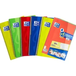 Cuaderno espiral oxford tapa extradura folio 80 hojas cuadro 4 mm con pizarra blancapack 4+1 colores surtidos