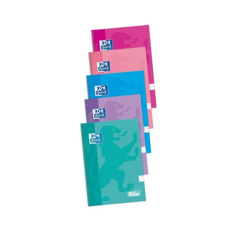 Cuaderno espiral oxford tapa extradura folio 80 hojas cuadro 4 mm con pizarra blancapack 4+1 colores surtidos