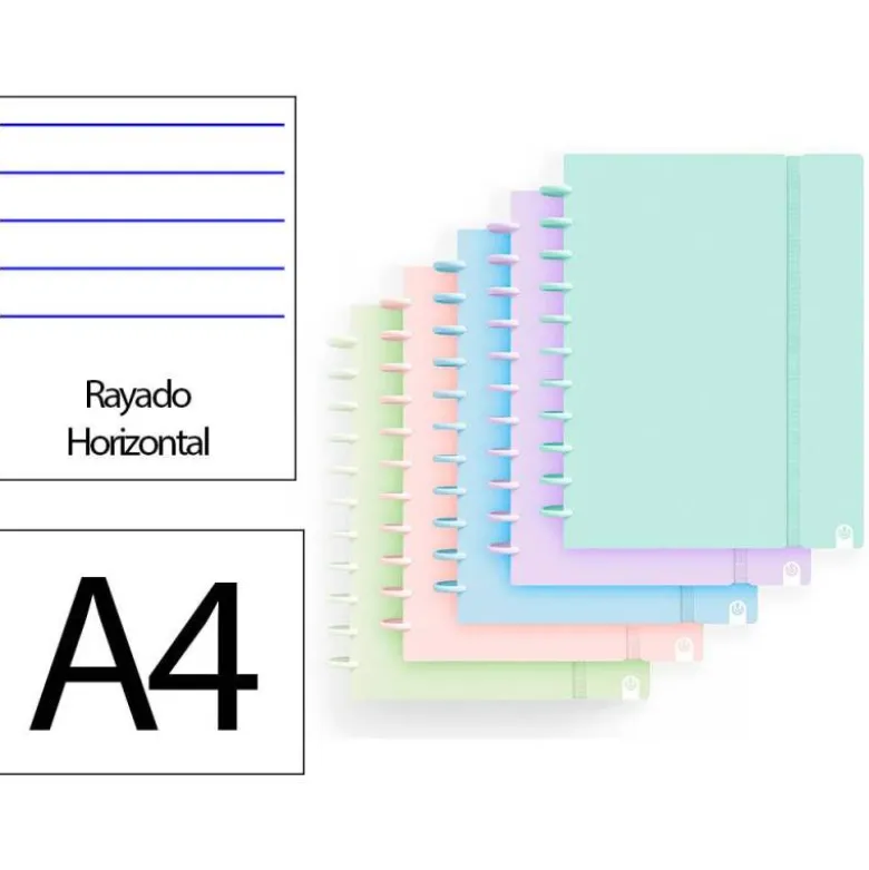 CUADERNO INGENIOX FOAM A4 80H RAYADO HORIZONTAL COLORES PASTEL SURTIDOS