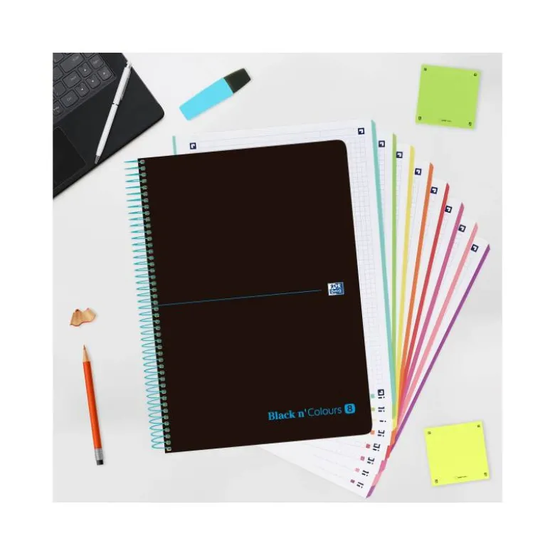 Cuaderno Oxford Ebook 8 A4+ Negro y Turquesa 160 hojas Tapa Plastico Cuadricula 5 mm