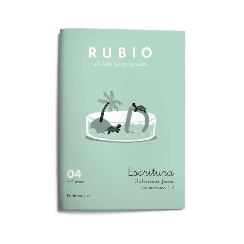 Cuaderno Rubio Escritura nº 04 Abecedario, frases y números: 4, 5, 6, 7, 8, 9 y 0 con puntos, dibujos y grecas