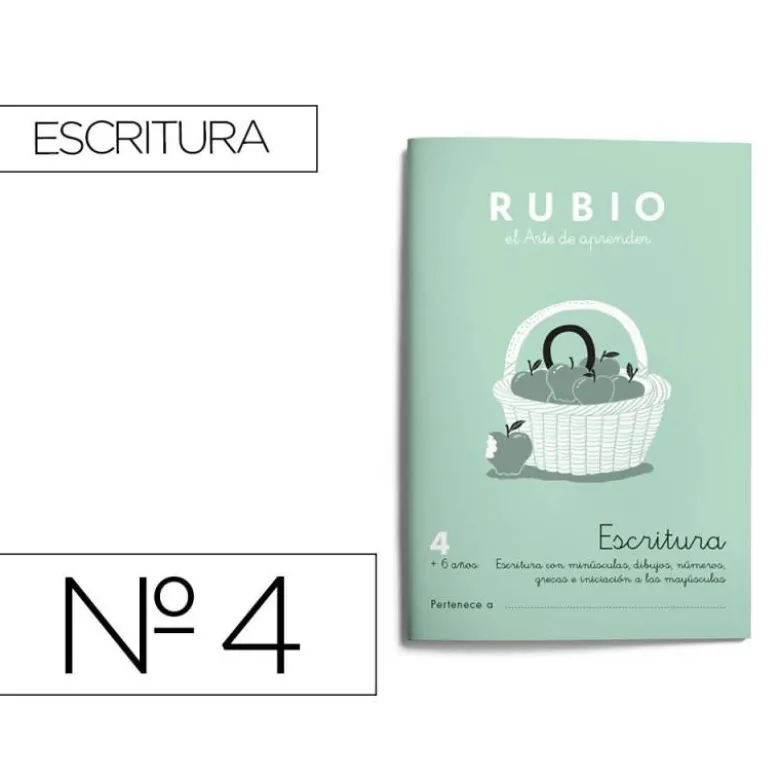 Cuaderno Rubio Escritura nº 4 Escritura con minúsculas, dibujos, números, grecas e iniciación a las mayúsculas
