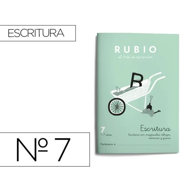 Cuaderno Rubio Escritura nº 7 Escritura con minúsculas, dibujos, números, grecas con letra continua