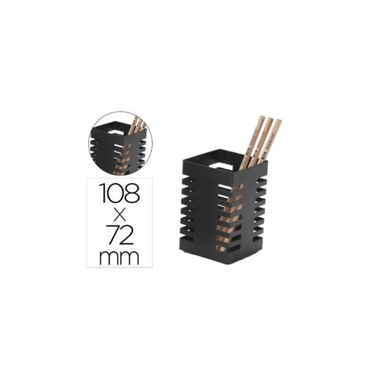 CUBILETE PORTALAPICES Q-CONNECT METAL CUADRADO NEGRO DIAMETRO 72 MM ALTURA 108 MM
