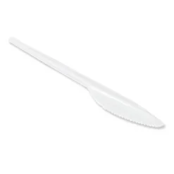 CUCHILLO DE PLASTICO BLANCO REUTILIZABLE PAQUETE DE 100 UNIDADES