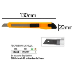 CUTER Q-CONNECT PLASTICO ESTRECHO CUCHILLA 9 MM XD-05 CAJA DE 60 UNIDADES
