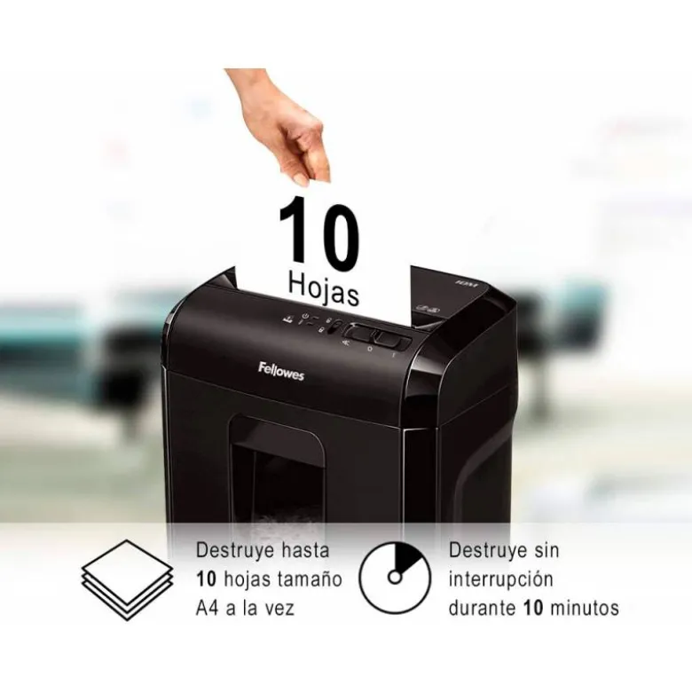 DESTRUCTORA DE DOCUMENTOS FELLOWES 10M CAPACIDAD DE CORTE 10 H SEGURIDAD P5 DESTRUYE GRAPAS Y TARJETAS DE