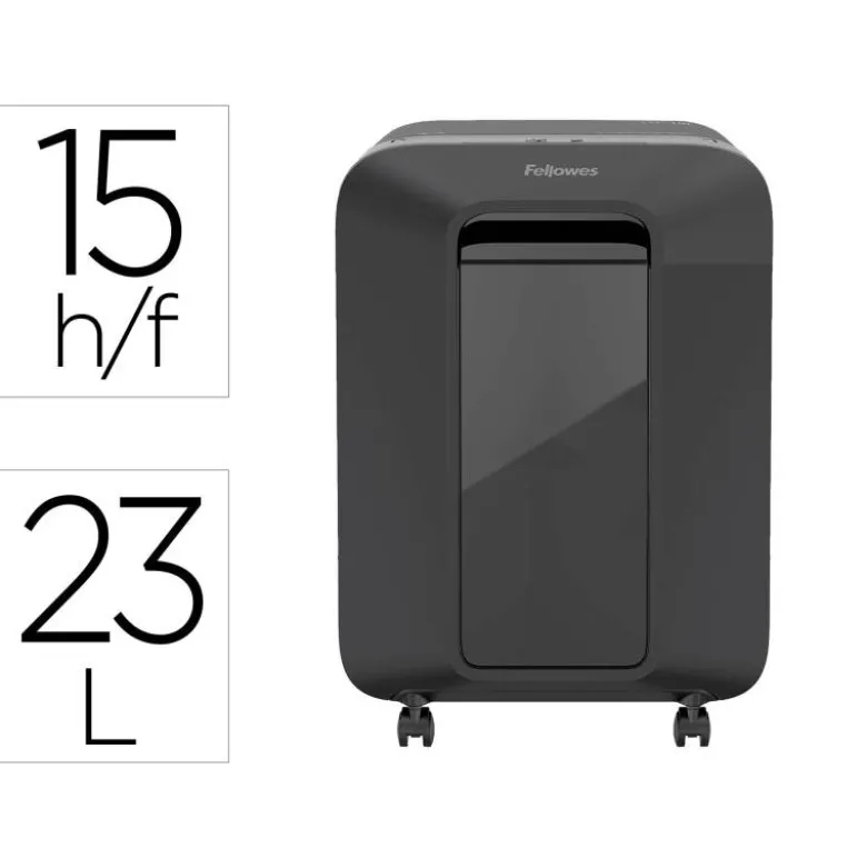 DESTRUCTORA DE DOCUMENTOS FELLOWES LX201 CAPACIDAD DE 15H SEGURIDAD P5 GRAPAS CLIPS Y TARJETAS 23 LITROS NEGRA