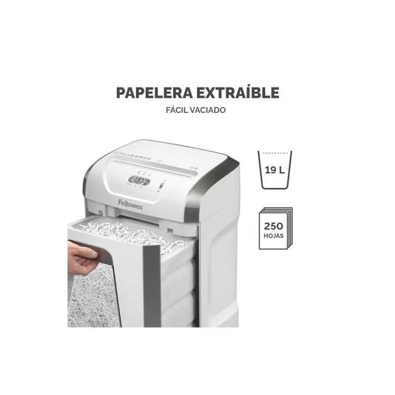 DESTRUCTORA DE DOCUMENTOS FELLOWES 15C CAPACIDAD 15H SEGURIDAD P4 GRAPAS CLIPS Y TARJETAS PAPELERA 19 L