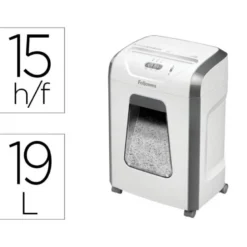 DESTRUCTORA DE DOCUMENTOS FELLOWES 15C CAPACIDAD 15H SEGURIDAD P4 GRAPAS CLIPS Y TARJETAS PAPELERA 19 L