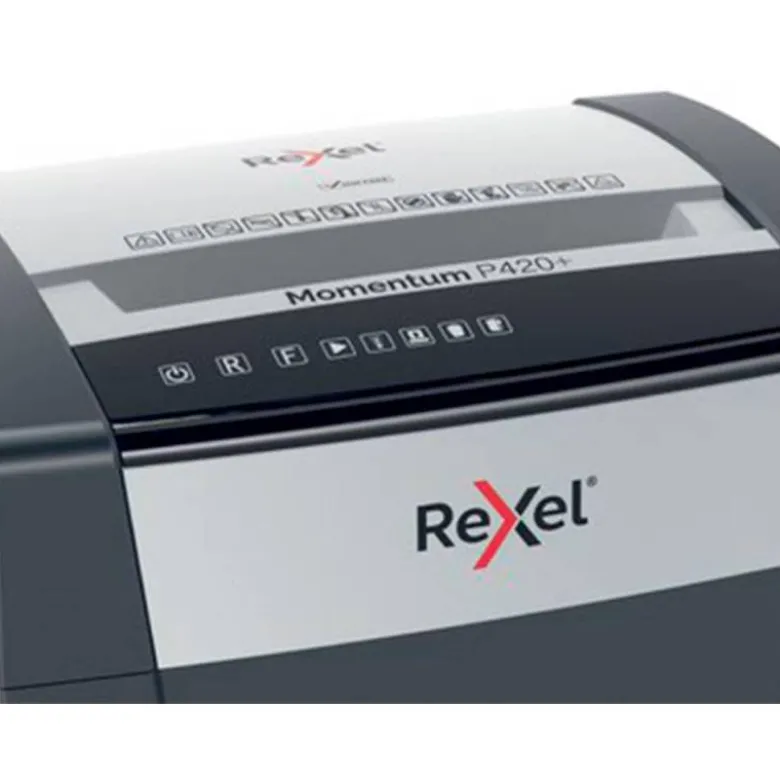 DESTRUCTORA DE DOCUMENTOS REXEL MOMENTUM EXTRA P420+ CAPACIDAD CORTE 20 H P4 DESTRUYE GRAPAS CLIPS CD Y
