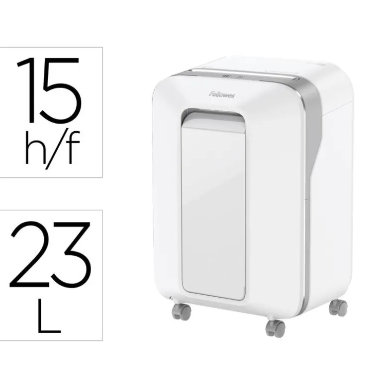 DESTRUCTORA DE DOCUMENTOS FELLOWES LX201 CAPACIDAD DE 15 H SEGURIDAD P5 CLIPS GRAPAS Y TARJETAS 23L BLANCA