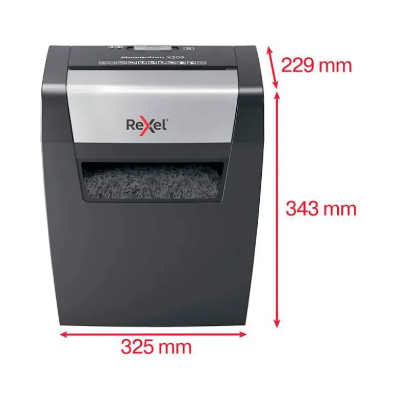 DESTRUCTORA DE DOCUMENTOS REXEL MOMENTUM X308 CAPACIDAD DE CORTE 8 HOJAS DESTRUYE GRAPAS Y CLIPS 15 LITROS