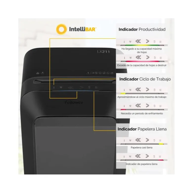 DESTRUCTORA DE DOCUMENTOS FELLOWES LX211 CAPACIDAD DE 12 HOJAS SEGURIDAD P5 NEGRA PAPELERA 23 L GRAPAS