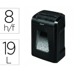 DESTRUCTORA DE DOCUMENTOS FELLOWES 12C CAPACIDAD 8H SEGURIDAD P4 GRAPAS CLIPS Y TARJETAS PAPELERA 19 L