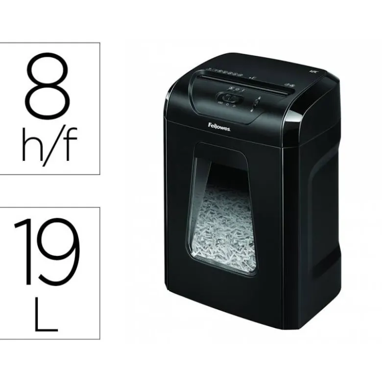 DESTRUCTORA DE DOCUMENTOS FELLOWES 12C CAPACIDAD 8H SEGURIDAD P4 GRAPAS CLIPS Y TARJETAS PAPELERA 19 L