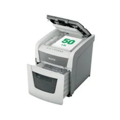 DESTRUCTORA DE DOCUMENTOS LEITZ IQ AUTO+ OFFICE 50 CAPACIDAD DE CORTE 50 HOJAS DESTRUYE GRAPAS Y CLIPS