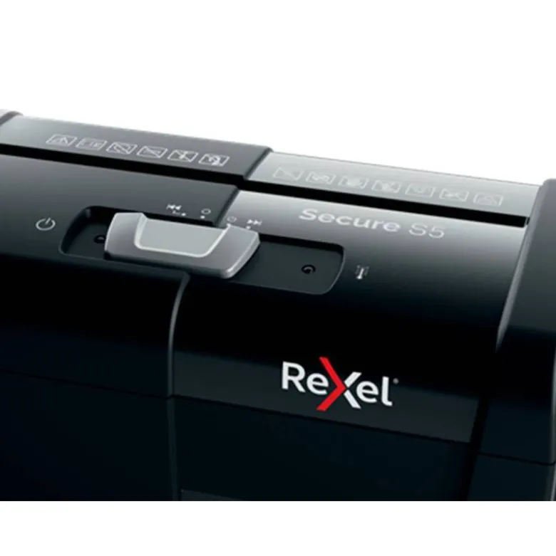 DESTRUCTORA DE DOCUMENTOS REXEL SECURE S5 EU CAPACIDAD 5 HOJAS GRAPAS CLIPS TARJETAS Y CD PAPELERA 10 L
