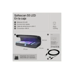 DETECTOR DE BILLETES FALSOS SAFESCAN 55 CON TRES LUCES LED ULTRAVIOLETA MODO ENCENDIDO/ESPERA