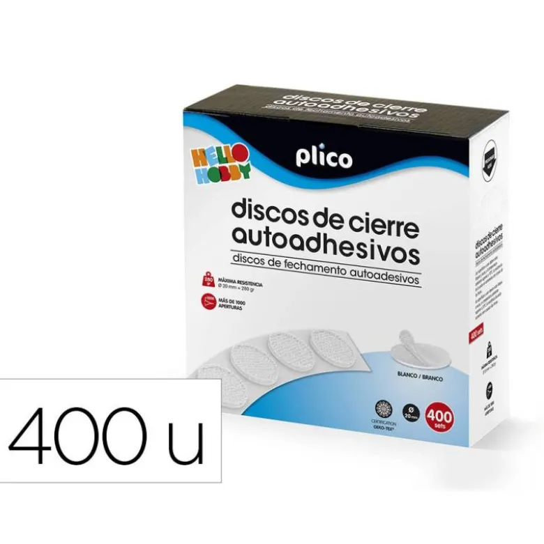 DISCO DE CIERRE PLICO VELCRO AUTOADHESIVO 20 MM DIAMETRO COLOR BLANCO CAJA DE 400 UNIDADES