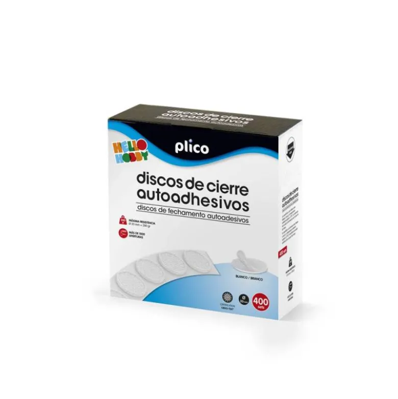 DISCO DE CIERRE PLICO VELCRO AUTOADHESIVO 20 MM DIAMETRO COLOR BLANCO CAJA DE 400 UNIDADES
