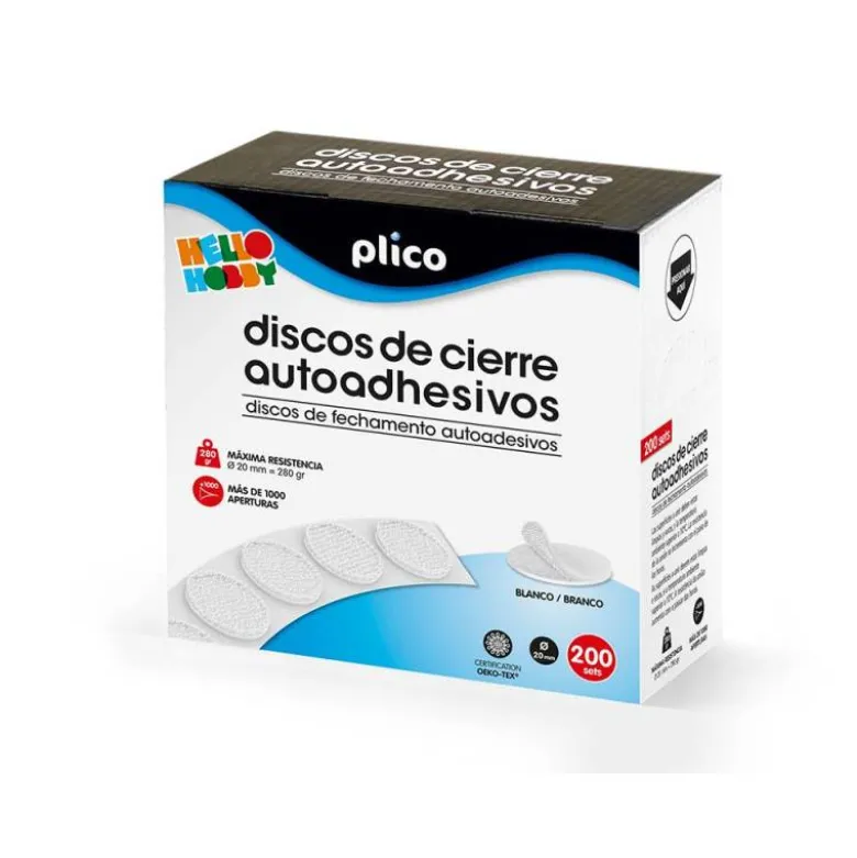 DISCO DE CIERRE PLICO VELCRO AUTOADHESIVO 20 MM DIAMETRO COLOR BLANCO CAJA DE 200 UNIDADES