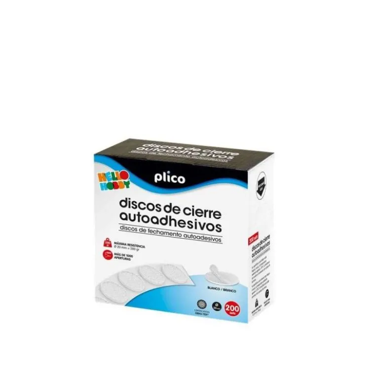 DISCO DE CIERRE PLICO VELCRO AUTOADHESIVO 20 MM DIAMETRO COLOR BLANCO CAJA DE 200 UNIDADES