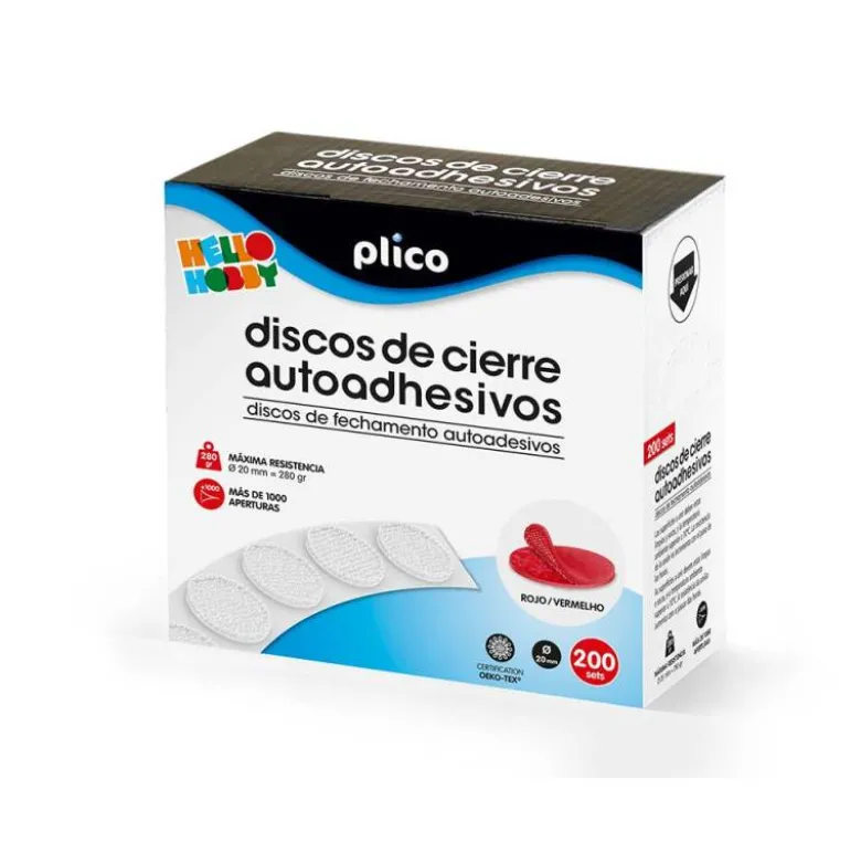 DISCO DE CIERRE PLICO VELCRO AUTOADHESIVO 20 MM DIAMETRO COLOR ROJO CAJA DE 200 UNIDADES