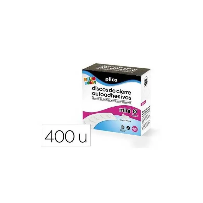 DISCO DE CIERRE PLICO VELCRO AUTOADHESIVO MINI 10 MM COLOR BLANCO CAJA DE 400 UNIDADES