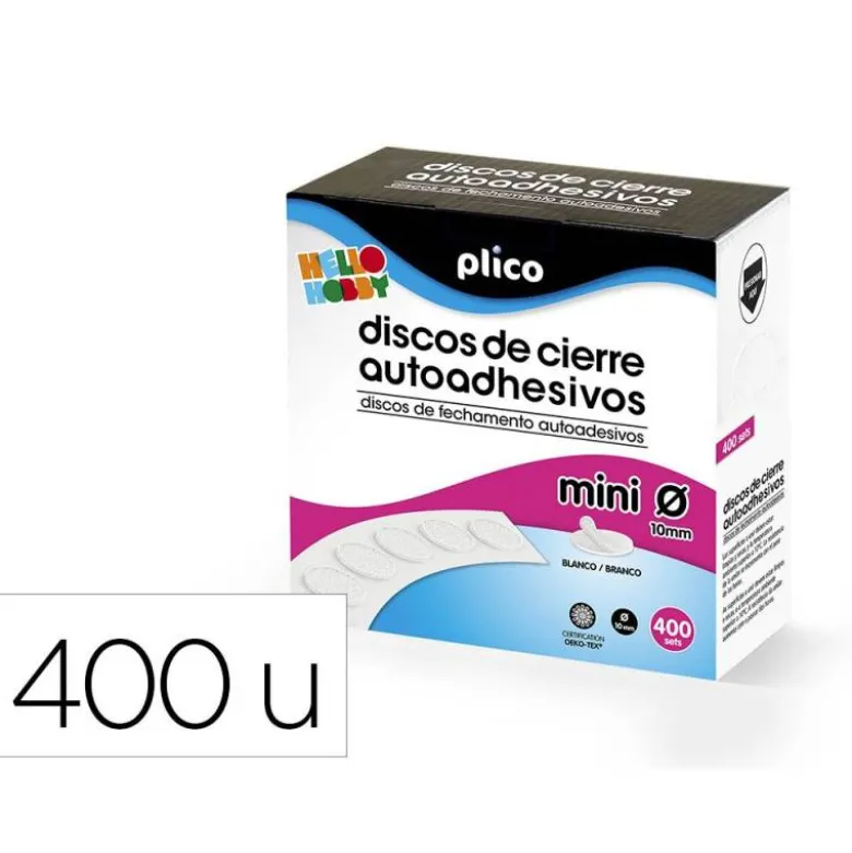 DISCO DE CIERRE PLICO VELCRO AUTOADHESIVO MINI 10 MM COLOR BLANCO CAJA DE 400 UNIDADES