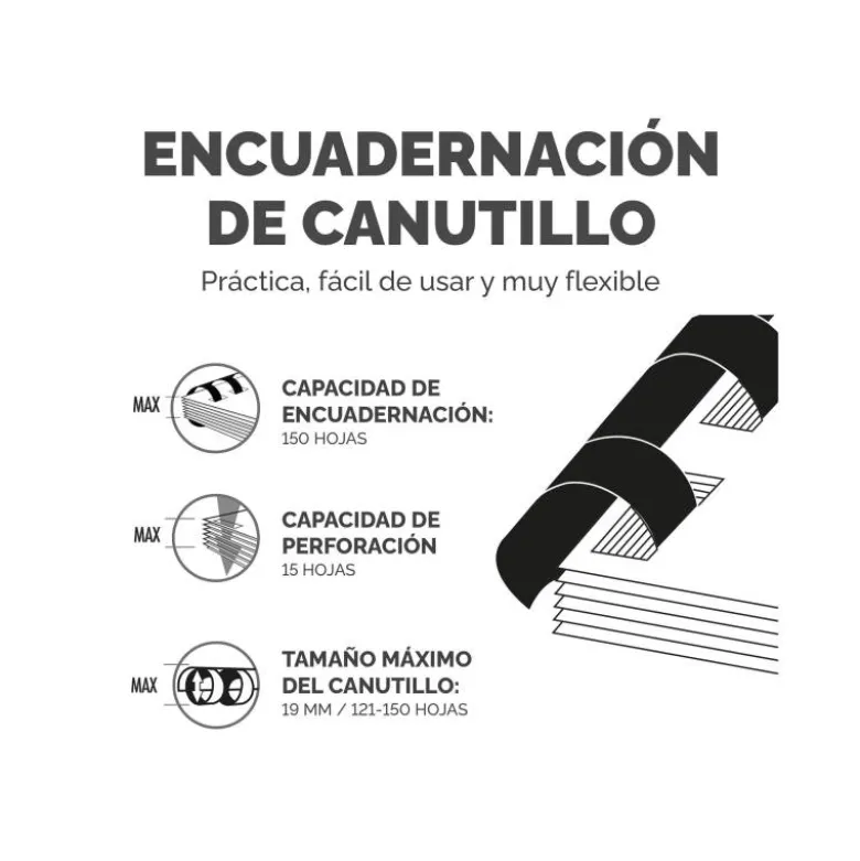 Encuadernadora para canutillo Fellowes star+150 perfora 12 hojas tamaño din a4 encuaderna 150 hojas