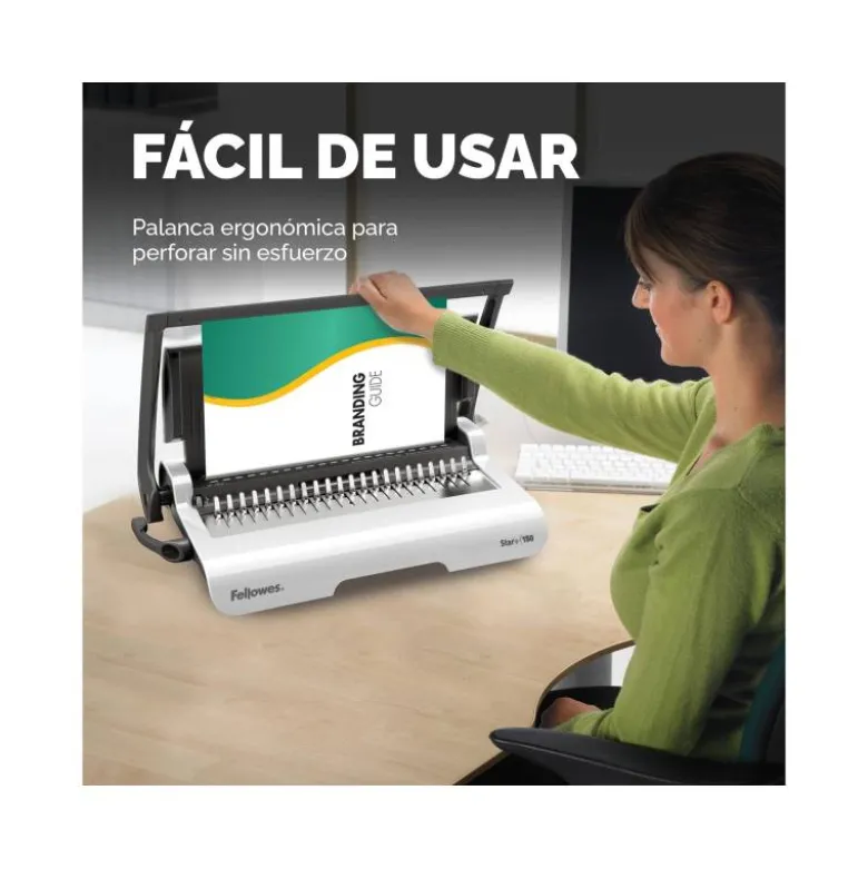 Encuadernadora para canutillo Fellowes star+150 perfora 12 hojas tamaño din a4 encuaderna 150 hojas