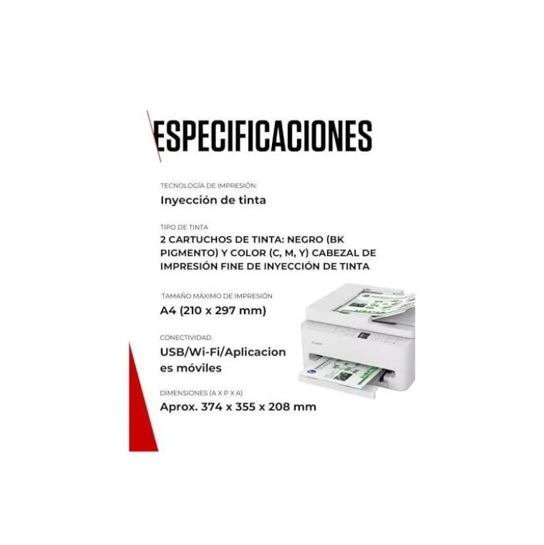 EQUIPO MULTIFUNCION CANON PIXMA TS7550I A4 TINTA 14PPM NEGRO/9PPM COLOR DUPLEX USB IMPRESORA COPIADORA ESCANER