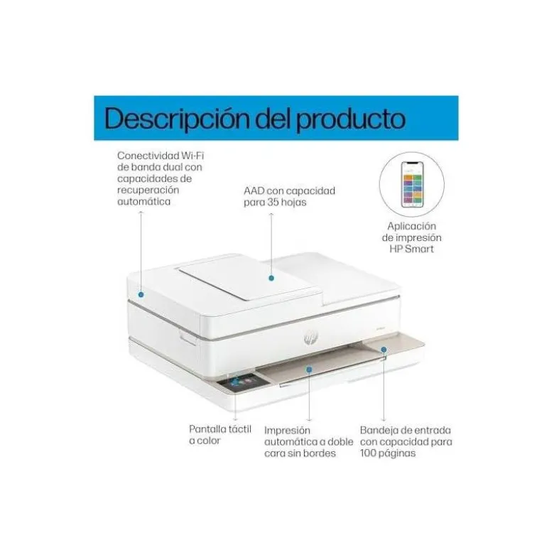 EQUIPO MULTIFUNCION HP ENVY 6520E INKJET WIFI 10PPM NEGRO 7PPM COLOR ESCANER COPIA IMPRESORA FAX