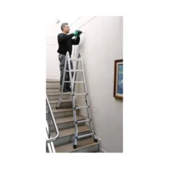 ESCALERA TELESCOPICA DE ACERO Y ALUMINIO DE 4+4 PELDAÑOS CON TAPA FINAL PVC ANTIDESLIZANTE EN131-4
