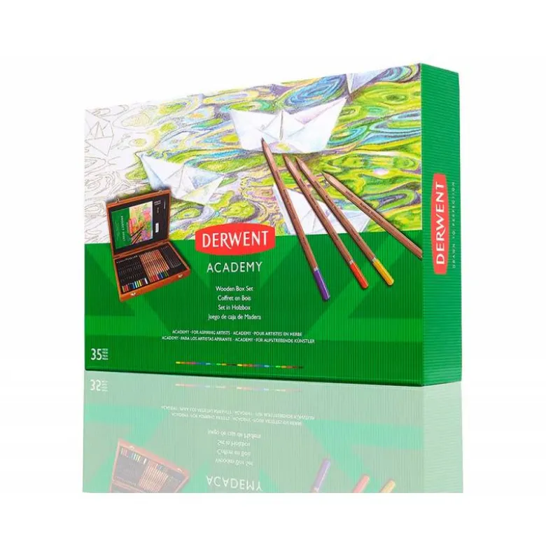 ESTUCHE DE PINTURA DERWENT ACADEMY MADERA LAPICES DE COLORES 35 PIEZAS