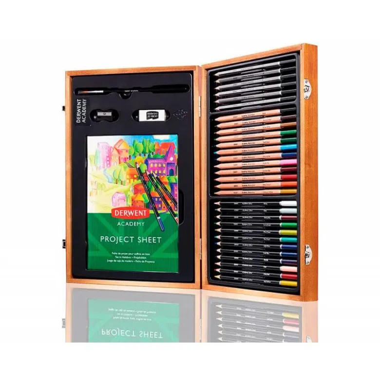 ESTUCHE DE PINTURA DERWENT ACADEMY MADERA LAPICES DE COLORES 35 PIEZAS