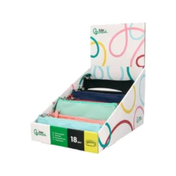 ESTUCHE PORTATODO LIDERPAPEL PLANO ESTRECHO UNA CREMALLERA 200X60 MM EXPOSITOR COLORES SURTIDOS 18 UNIDADES