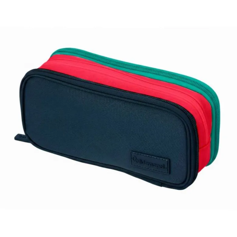 ESTUCHE PORTATODO LIDERPAPEL FUNKY 3 CREMALLERAS CON APERTURAS LATERALES AZUL FUSCIA TURQUESA 220X100X65 MM